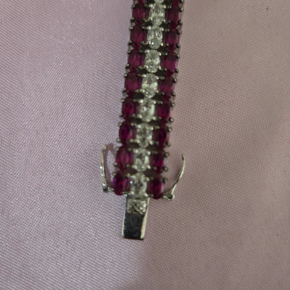 Elegant Pink and Clear Crystal Tennis Bracelet - Picture 6 of 6